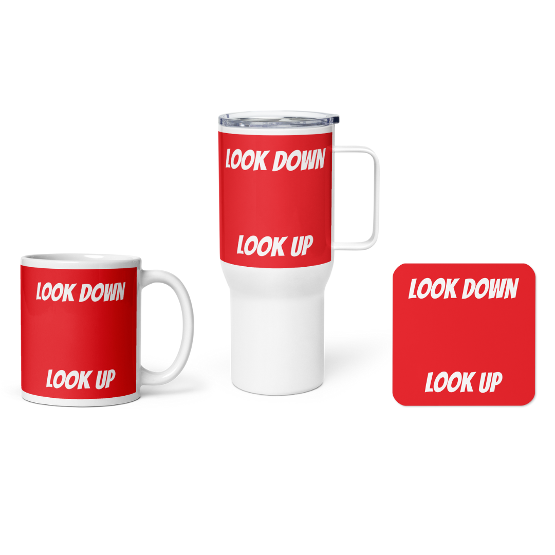 look up look down coffee mug coaster travel mug