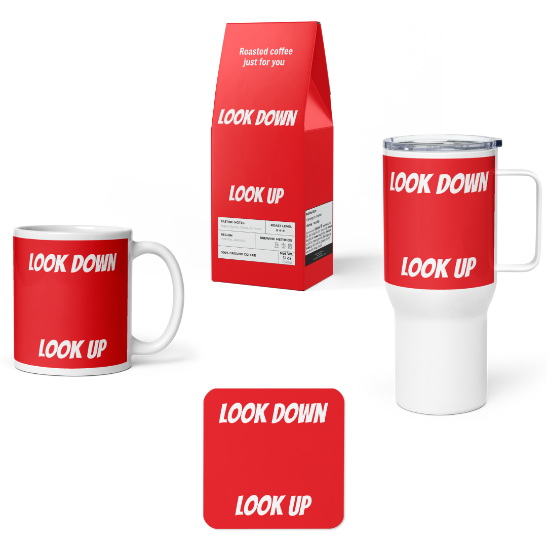look up look down coffee mug coaster travel mug